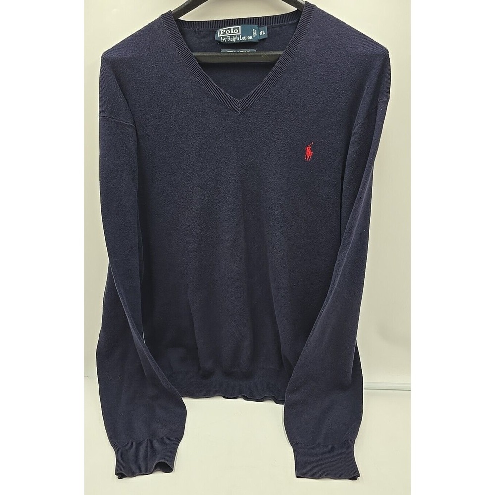 Polo Ralph Lauren Waffle-Knit V-Neck Classic Preppy Blue Sweater XL - Picture 3 of 9